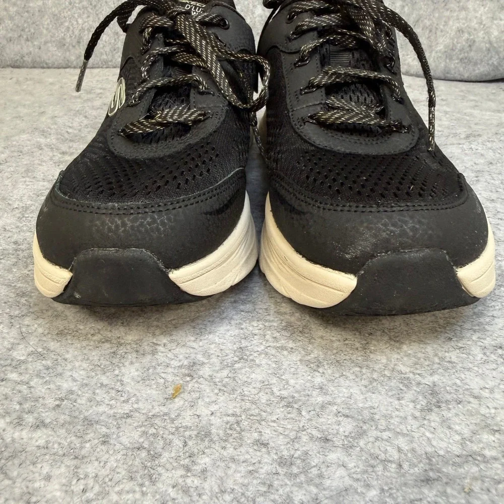 Skechers DLux Walker Relaxed Fit Black Gold Glitter Sneakers Womens 149358
